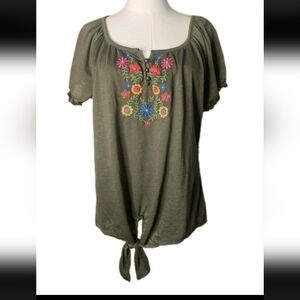 Embroidered Olive Green Women's Top